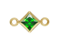 Gold Filled Cubic Zirconia Square Bezel Connector Green, 3mm