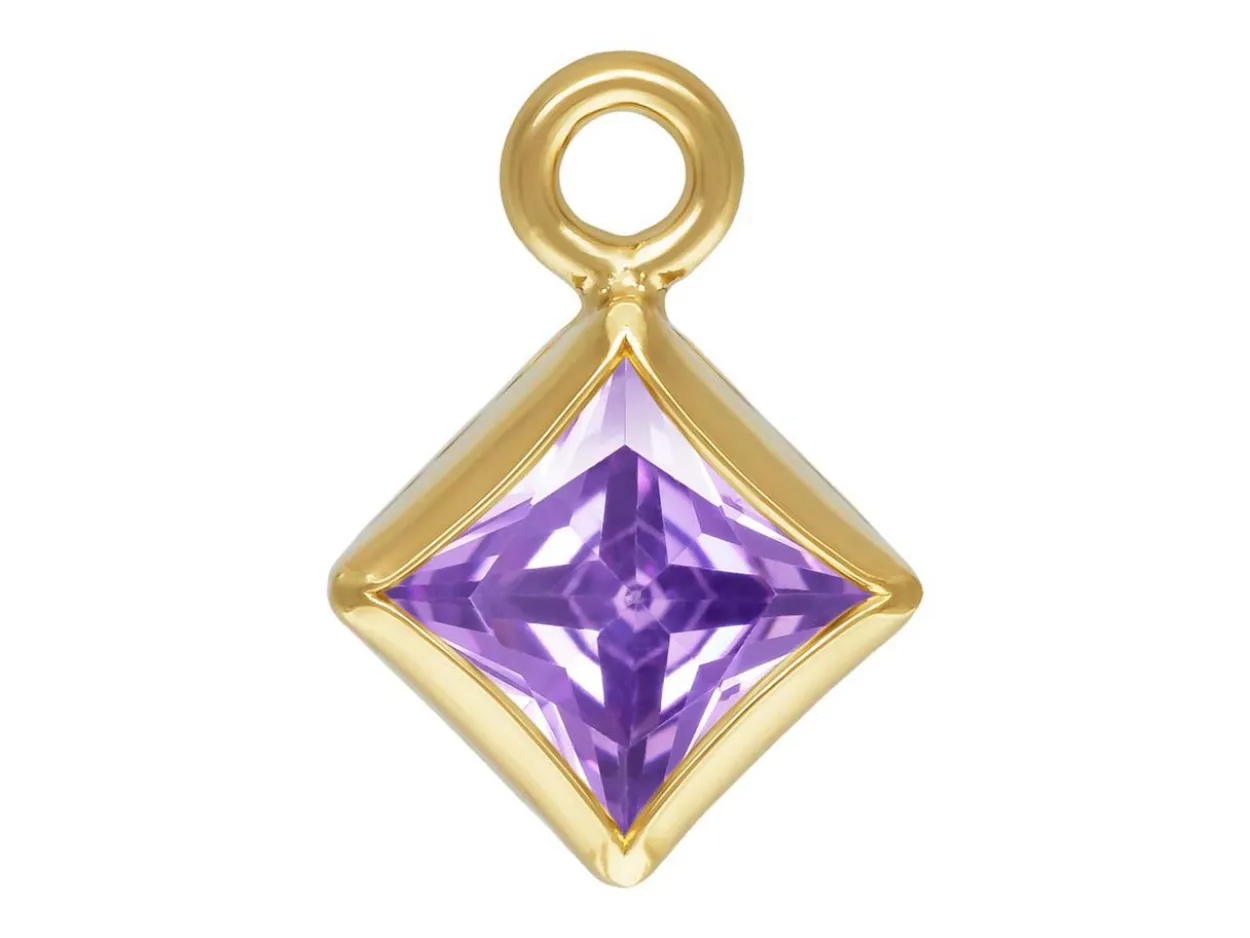 Gold Filled Cubic Zirconia Square Bezel Drop Connector Light Amethyst, 3mm