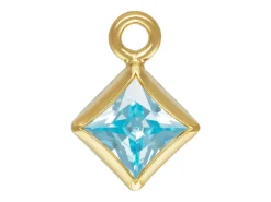Gold Filled Cubic Zirconia Square Bezel Drop Connector Aquamarine, 3mm