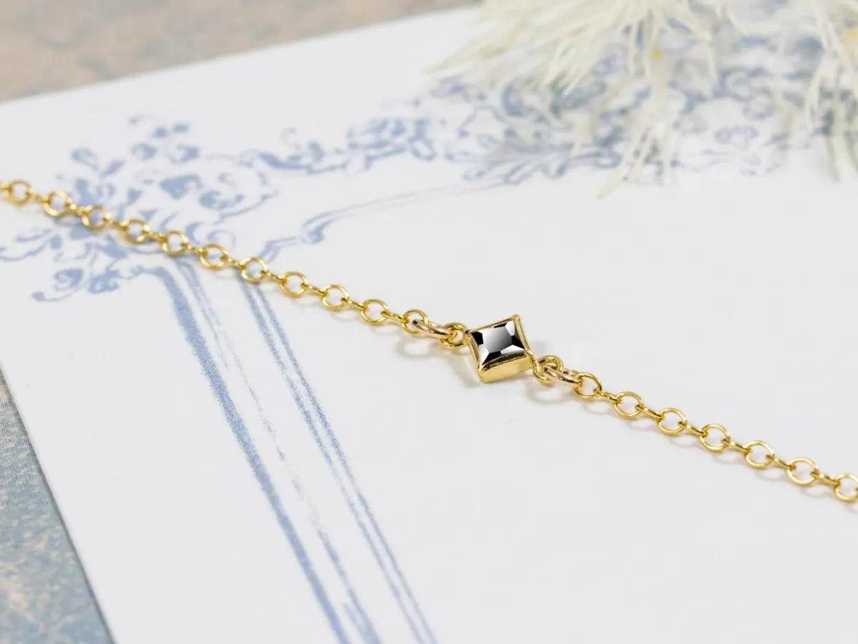 Gold Filled Cubic Zirconia Square Bezel Connector Black, 3mm
