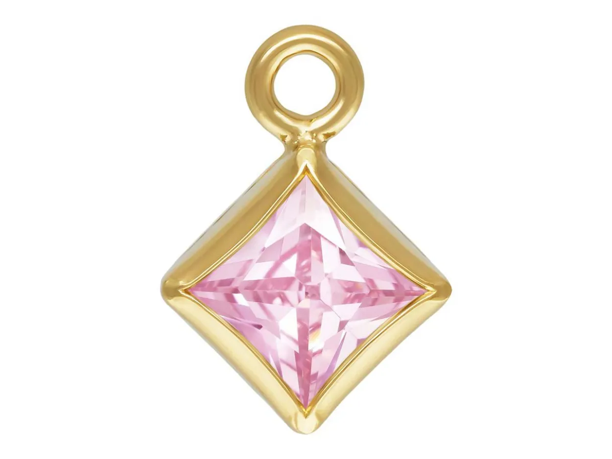 Gold Filled Cubic Zirconia Square Bezel Drop Connector Pink, 3mm
