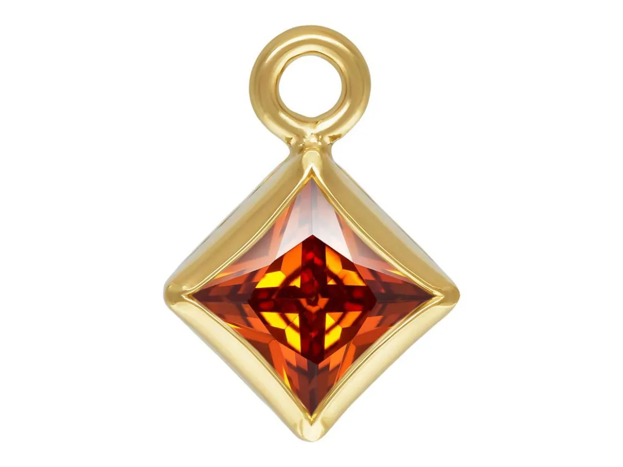 Gold Filled Cubic Zirconia Square Bezel Drop Connector Ruby, 3mm