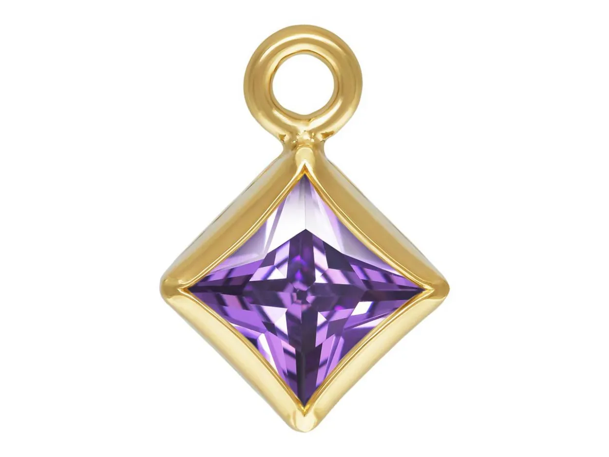 Gold Filled Cubic Zirconia Square Bezel Drop Connector Amethyst, 3mm