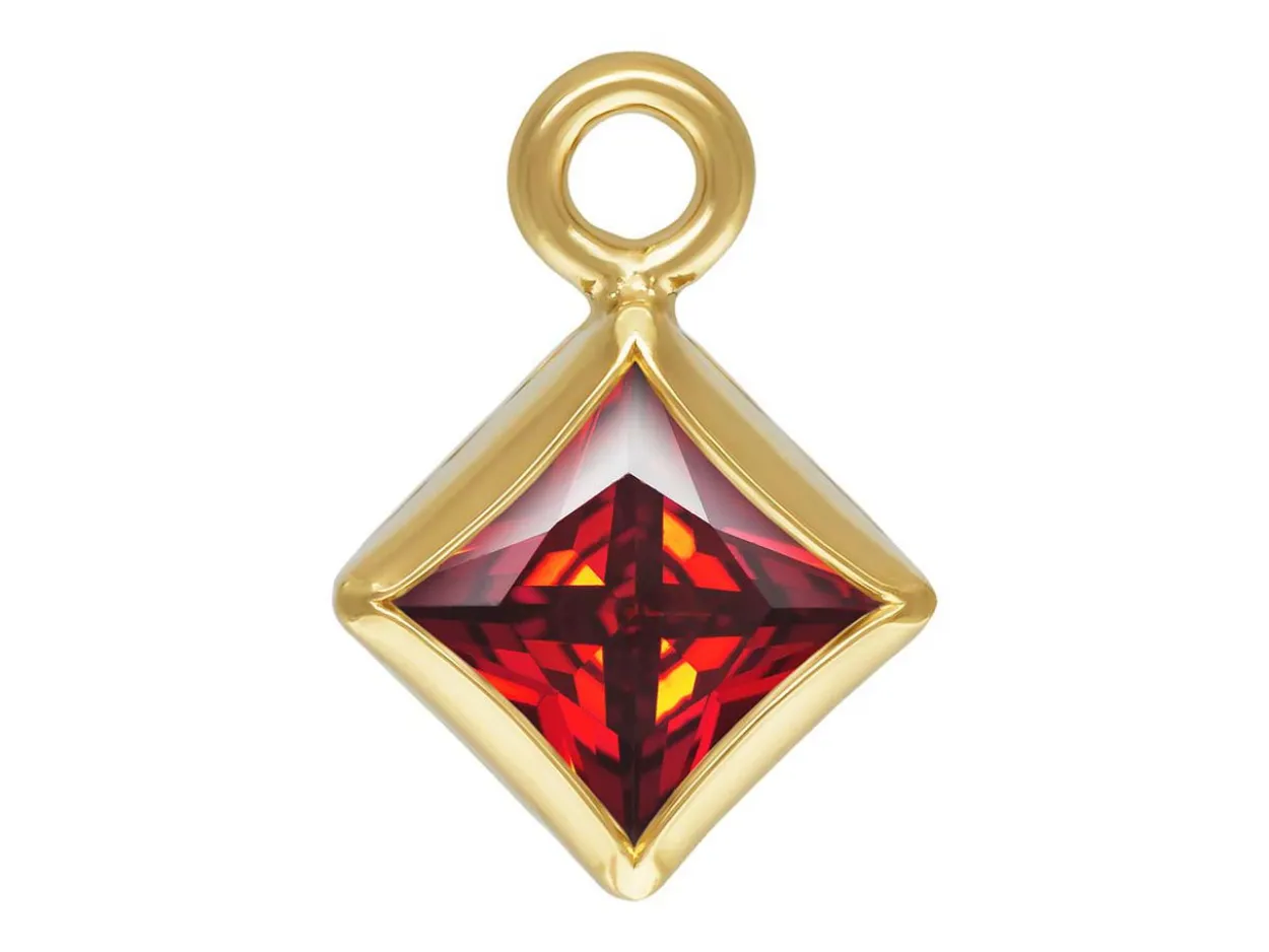 Gold Filled Cubic Zirconia Square Bezel Drop Connector Garnet, 3mm
