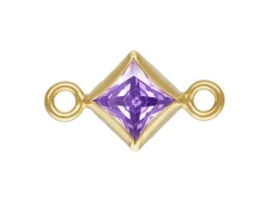 Gold Filled Cubic Zirconia Square Bezel Connector Light Amethyst, 3mm