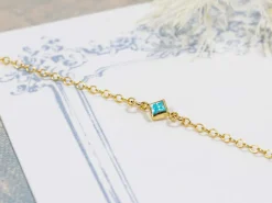 Gold Filled Cubic Zirconia Square Bezel Connector Aquamarine, 3mm