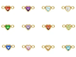 Gold Filled Heart Birthstone Cubic Zirconia Bezel Connectors Set