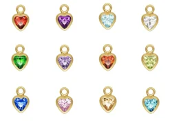 Gold Filled Heart Birthstone Cubic Zirconia Bezel Drop Connectors Set