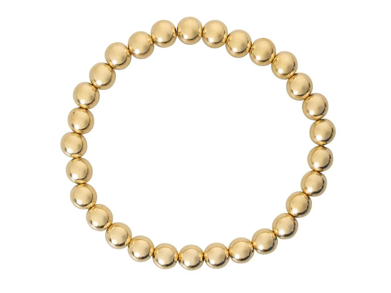 Gold Filled 6mm Beaded Stretch Bracelet 6.5"/16.5cm