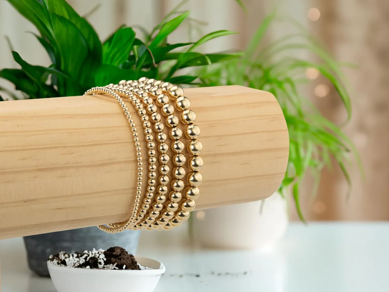 Gold Filled 6mm Beaded Stretch Bracelet 6.5"/16.5cm