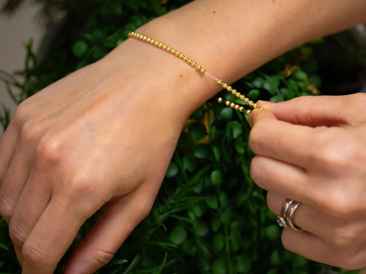 Gold Filled 6mm Beaded Stretch Bracelet 6.5"/16.5cm