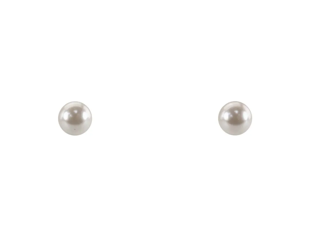 Gold Filled 4mm White Crystal Pearl Design Stud Earrings