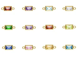 Gold Filled Rectangle Birthstone Czbezel Connectors Set