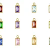 Gold Filled Rectangle Birthstone Czbezel Drop Connectors Set