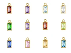 Gold Filled Rectangle Birthstone Czbezel Drop Connectors Set