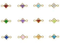 Gold Filled Square Birthstone Cubic Zirconia Bezel Connectors Set