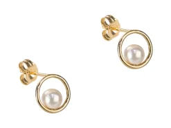 Gold Filled White Crystal Pearl Circle Design Stud Earrings