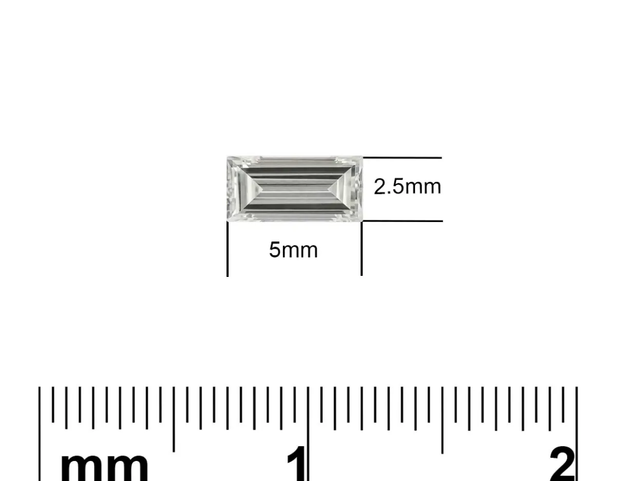 Lab Grown Diamond 0.20ct, Baguette Cut, D Colour Vs Clarity, 5x2.5mm