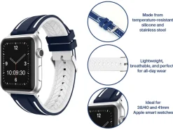 Navy And White Dual Tone Silicone Strap For Apple Watch, Compatible With 38/40/41mm Models