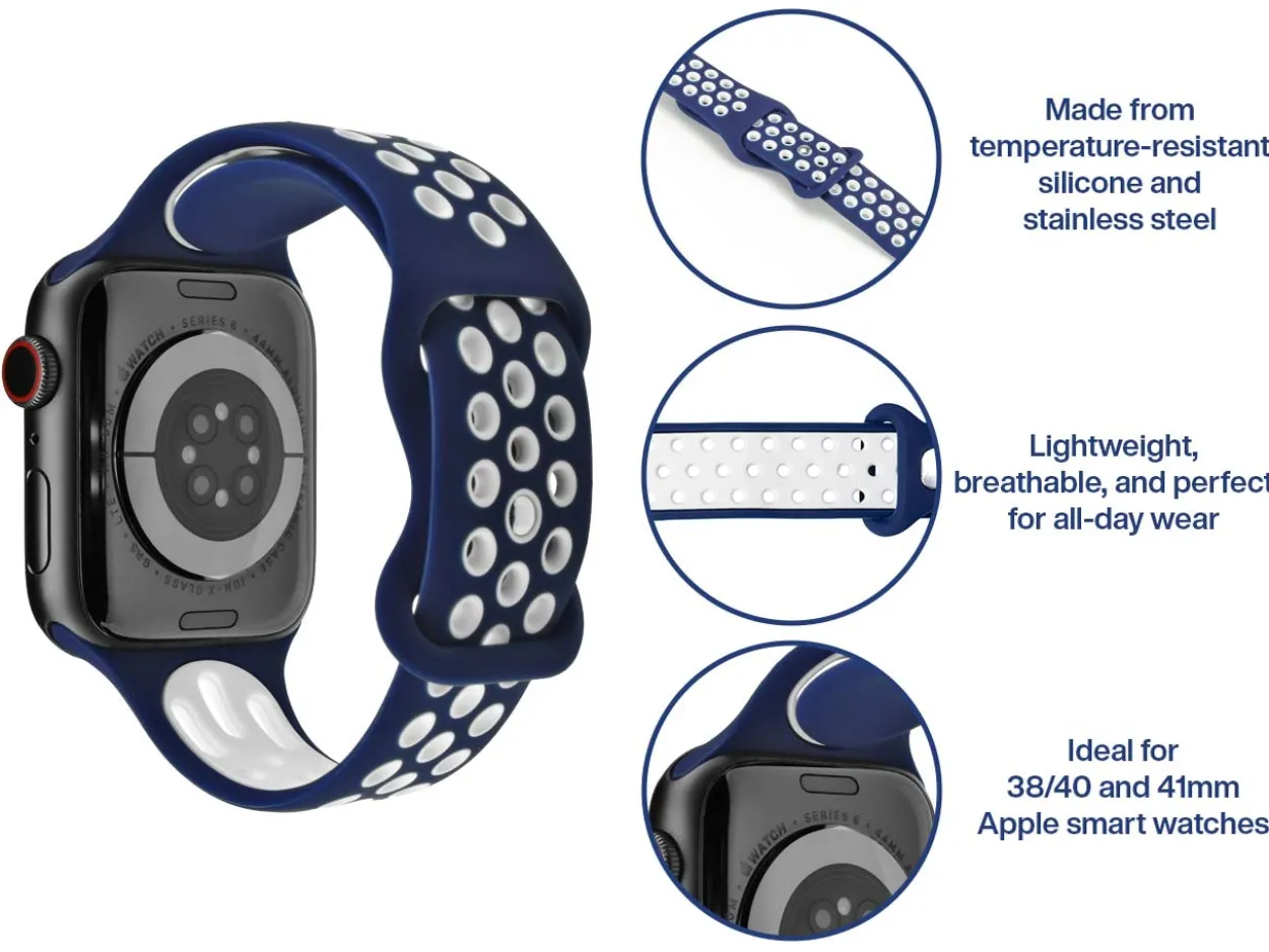 Navy Blue And White Dual Tone Silicone Strap For Apple Watch, Compatible With 38/40/41mm Models
