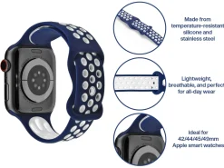 Navy Blue And White Dual Tone Silicone Strap For Apple Watch, Compatible With 42/44/45/49mm Models