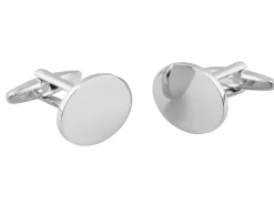 Oval Rhodium Plated Brass Cufflink Engravable