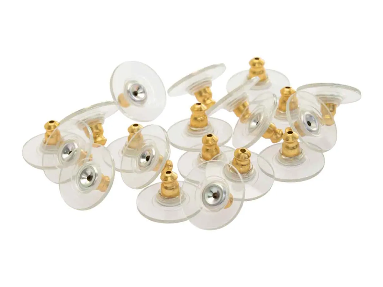 Plastic Ear Backs With Gold Plated Metal Centre Pack of 20