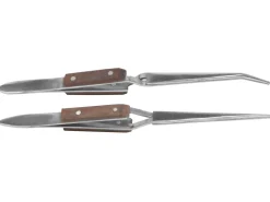 Reverse Action Tweezers, Set Of 2, Straight And Curved Tips, With Insulated Grips