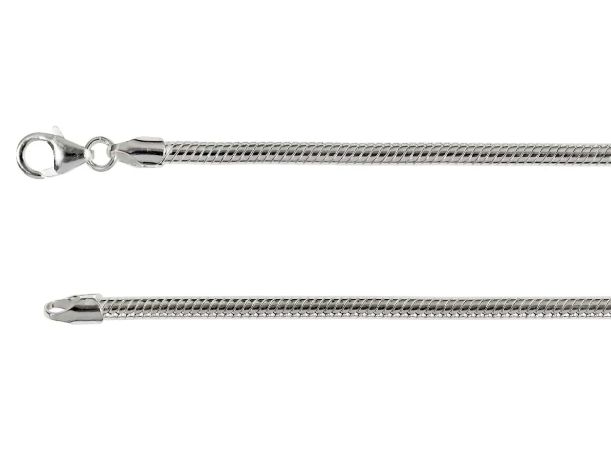 Rhodium Plated 3.1mm Diamond Cut Round Snake Chain 18"/45cm Unhallmarked