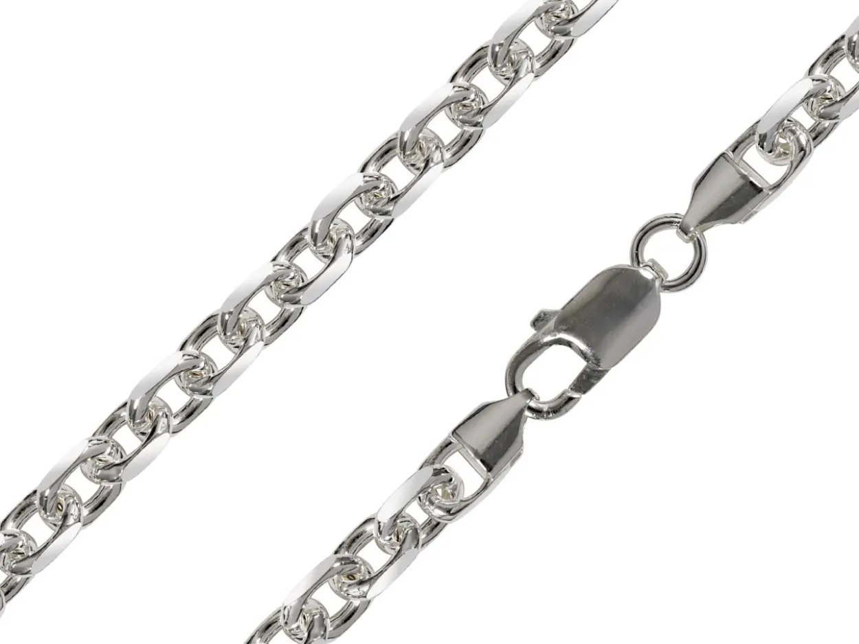 Rhodium Plated 5.3mm Diamond Cut Oval Trace Chain 18"/45cm Unhallmarked