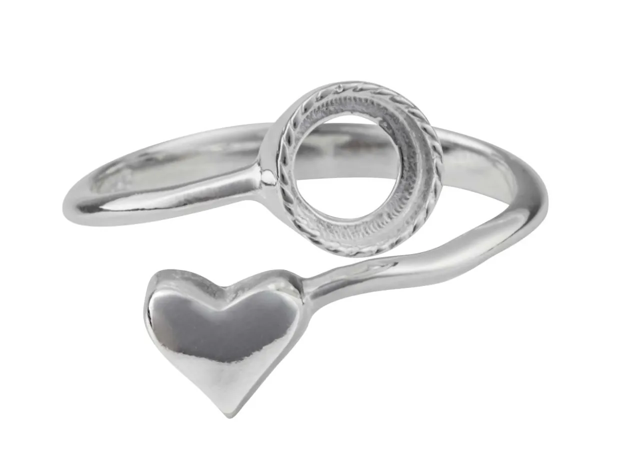Sterling Silver Adjustable Ring With Heart And 6mm Cup