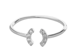 Sterling Silver Arc Design Adjustable Ring With White Cubic Zirconia
