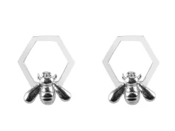 Sterling Silver Bee And Honeycomb Design Stud Earrings