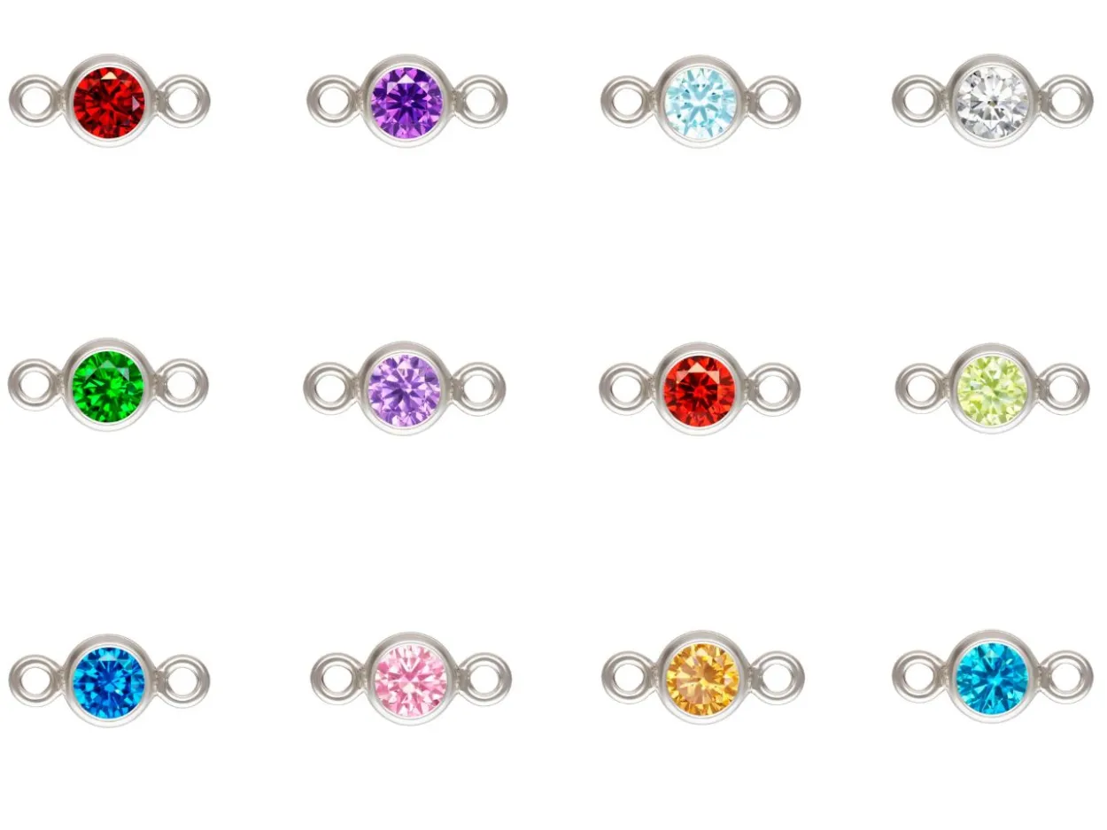 Sterling Silver Birthstone Cubic Zirconia Bezel Connectors Set