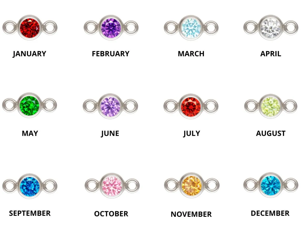 Sterling Silver Birthstone Cubic Zirconia Bezel Connectors Set