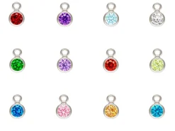 Sterling Silver Birthstone Cubic Zirconia Bezel Drop Connectors Set
