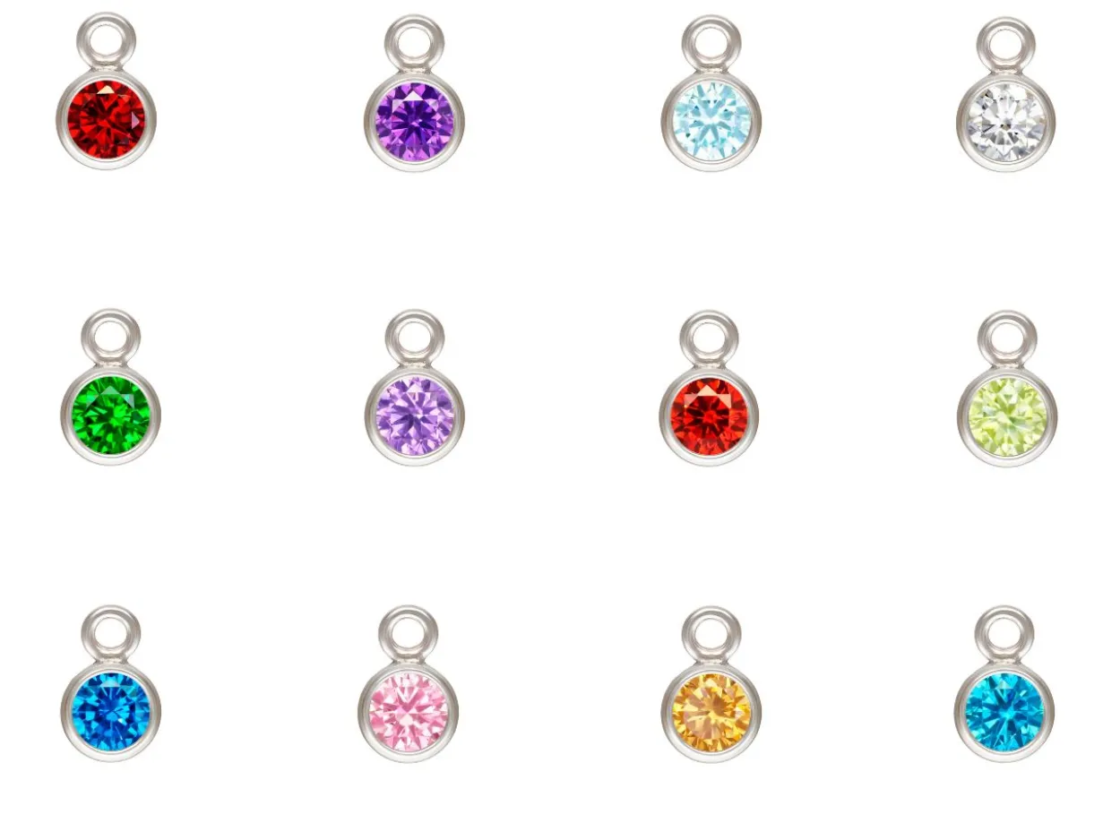 Sterling Silver Birthstone Cubic Zirconia Bezel Drop Connectors Set