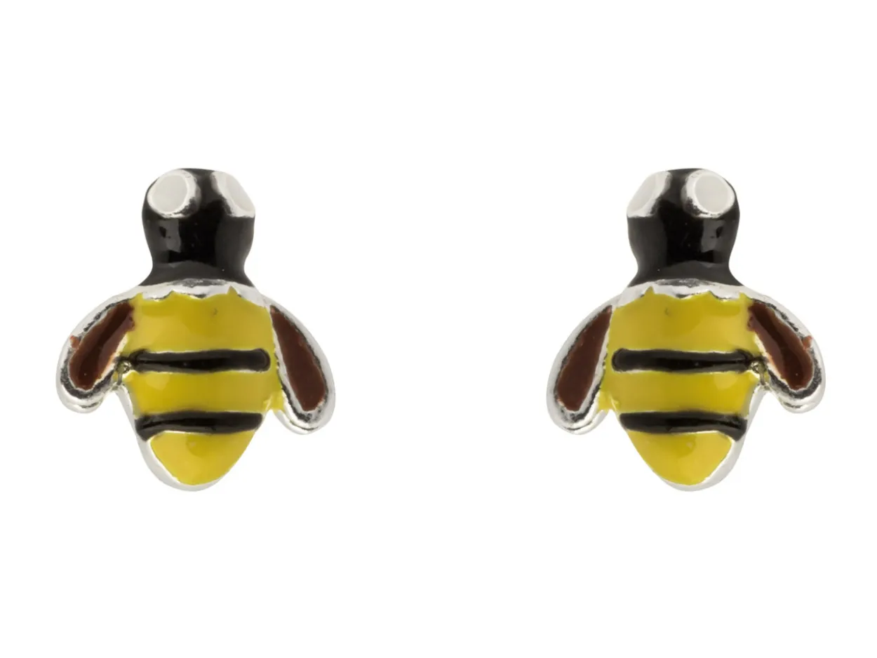 Sterling Silver Bumble Bee Enamel Stud Earrings