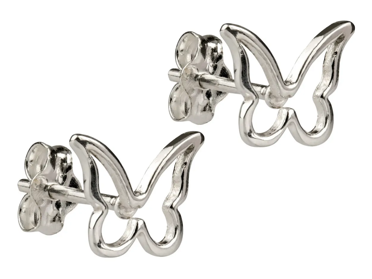Sterling Silver Butterfly Outline Stud Earrings