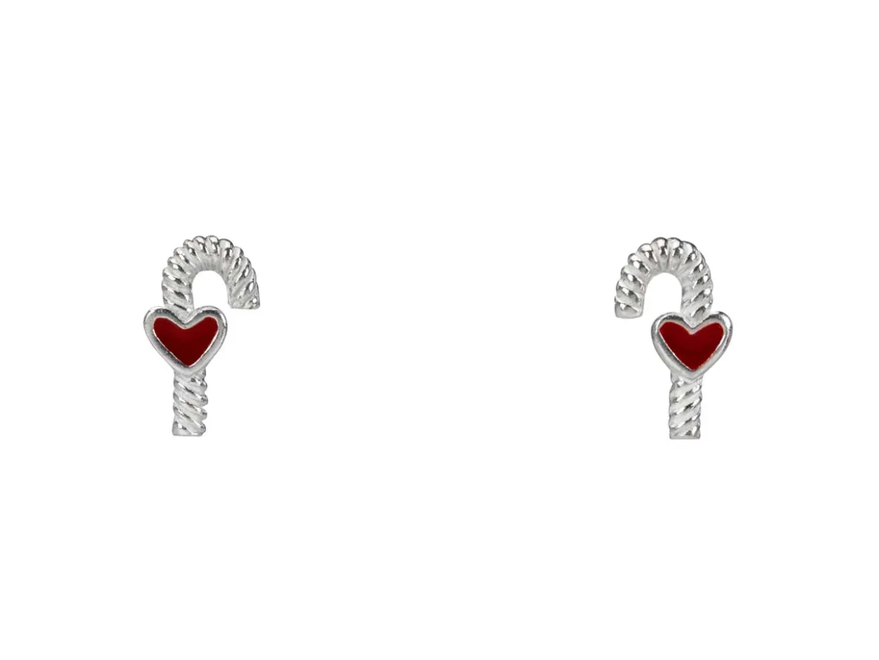 Sterling Silver Candy Cane Design Stud Earrings