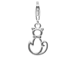 Sterling Silver Cat Design Charm With Carabiner Lobster Trigger Clasp Catch