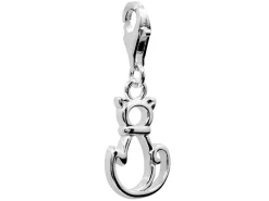 Sterling Silver Cat Design Charm With Carabiner Lobster Trigger Clasp Catch