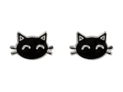 Sterling Silver Cat Enamel Stud Earrings