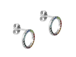 Sterling Silver Circle Design Earrings With Multicolour Cubic Zirconia