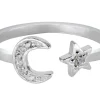 Sterling Silver Cubic Zirconia Moon And Star Design Adjustable Ring
