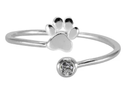 Sterling Silver Cubic Zirconia And Paw Design Adjustable Ring