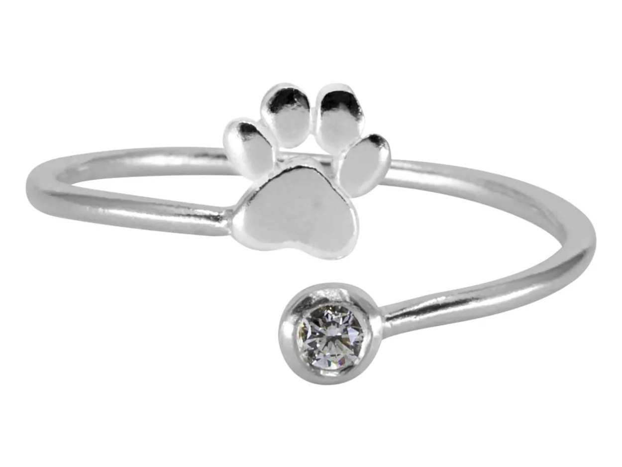 Sterling Silver Cubic Zirconia And Paw Design Adjustable Ring