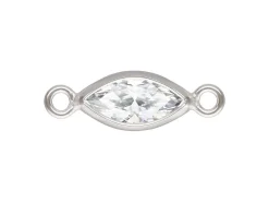 Sterling Silver Cubic Zirconia Marquise Bezel Connector White, 3mm X 6.0mm