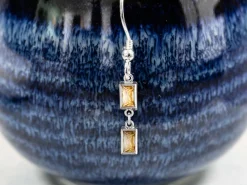Sterling Silver Cubic Zirconia Rectangel Bezel Drop Connector Champagne, 3mm X 5mm