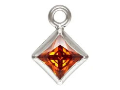 Sterling Silver Cubic Zirconia Square Bezel Drop Connector Ruby, 3mm